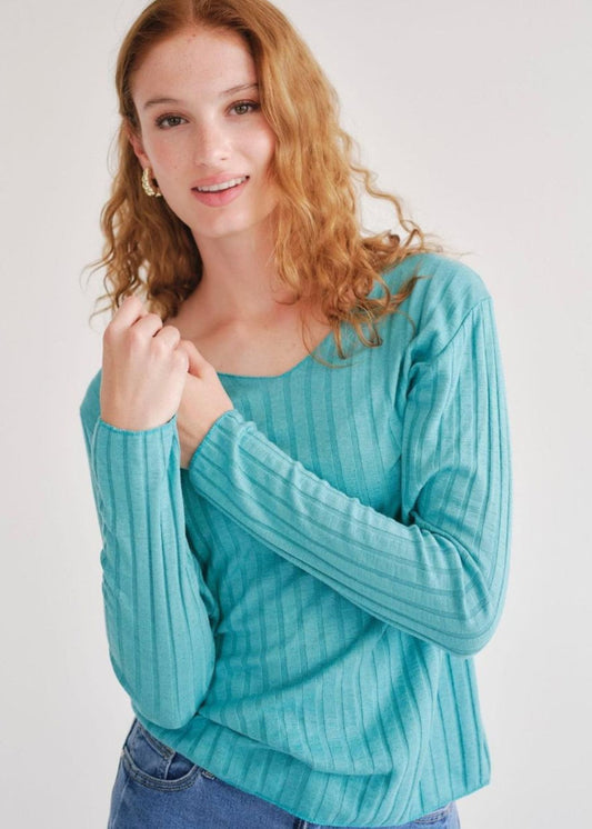 The Mila Ribbed Knit Top in Turquoise