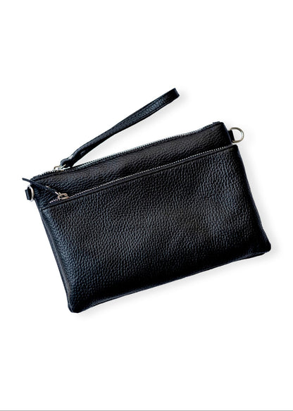 Capri Multi-Compartment Leather Crossbody & Wristlet Bag – Black