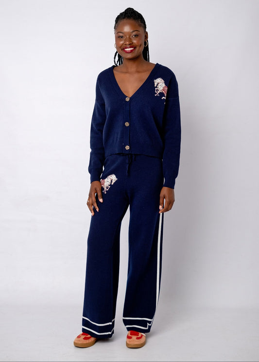 Knitted Cardigan in Navy Gallop. **FREE SIZE FITS S - XL**