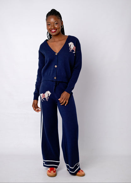 Knitted Cardigan in Navy Gallop. **FREE SIZE FITS S - XL**