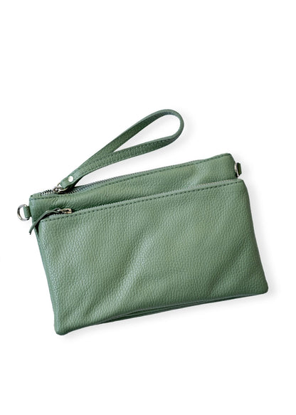 Capri Multi-Compartment Leather Crossbody & Wristlet Bag – Sage