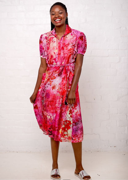 Viviena Dress in Cerise Pink Floral