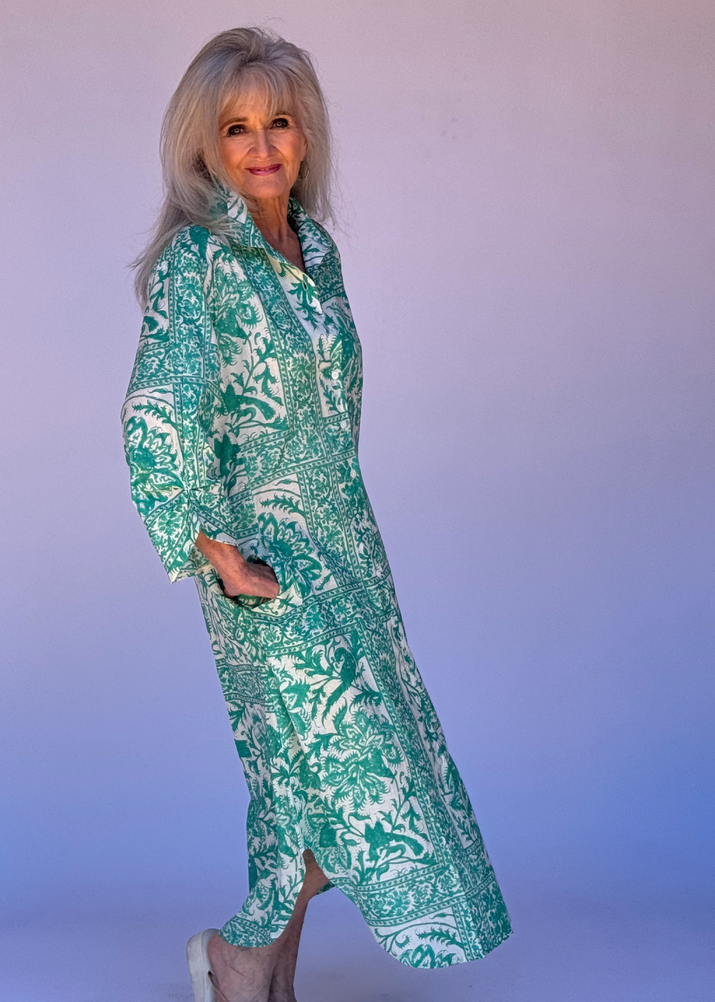 Laura Shirt Dress in Jade Leaves
