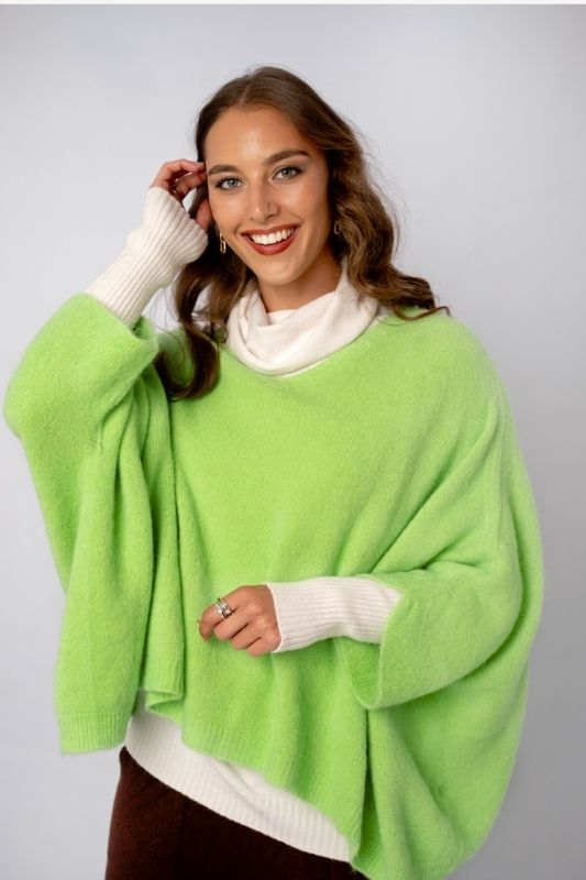 Poncho with Tulip Sleeve in Lime