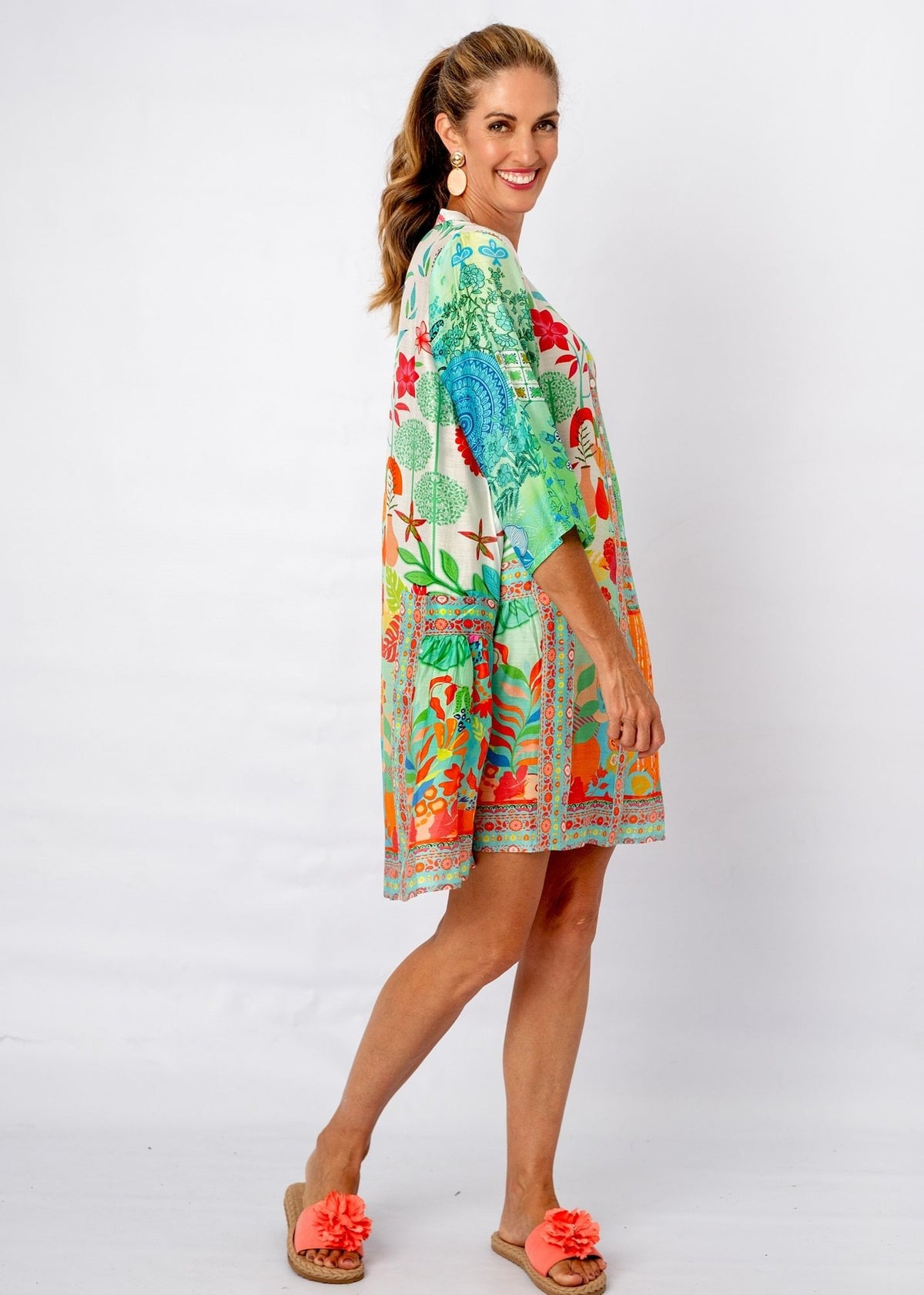 Amalfi Dress in Green and Coral Boutique