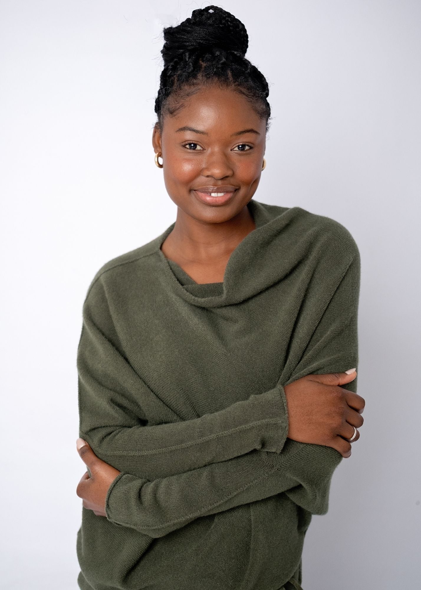 Urban Cozi Asymmetrical Sweater in Olive Green