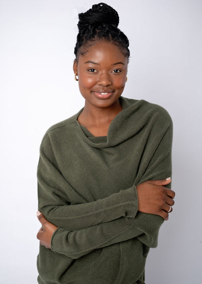 Urban Cozi Asymmetrical Sweater in Olive Green