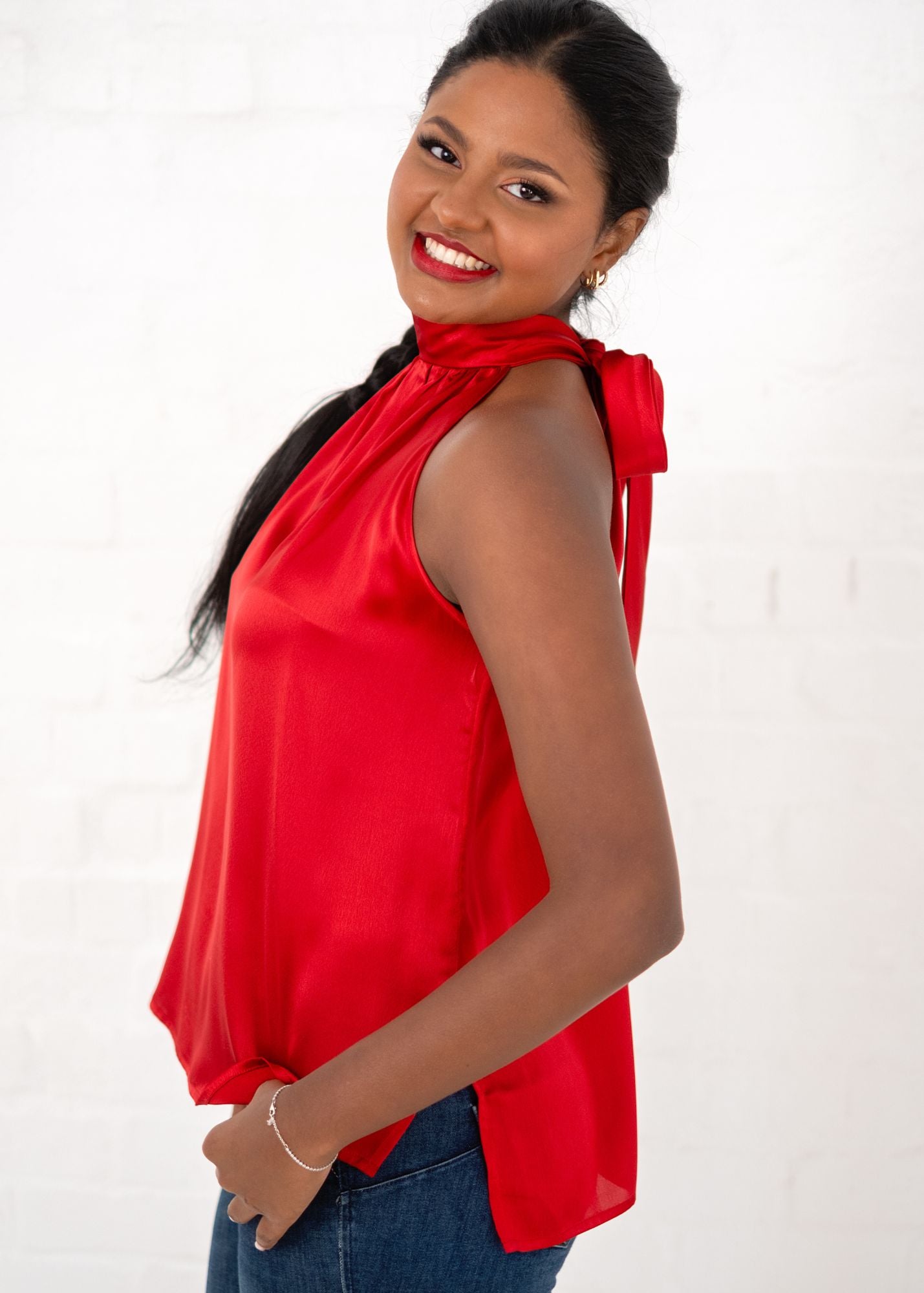 Victoria Halterneck Top in Red