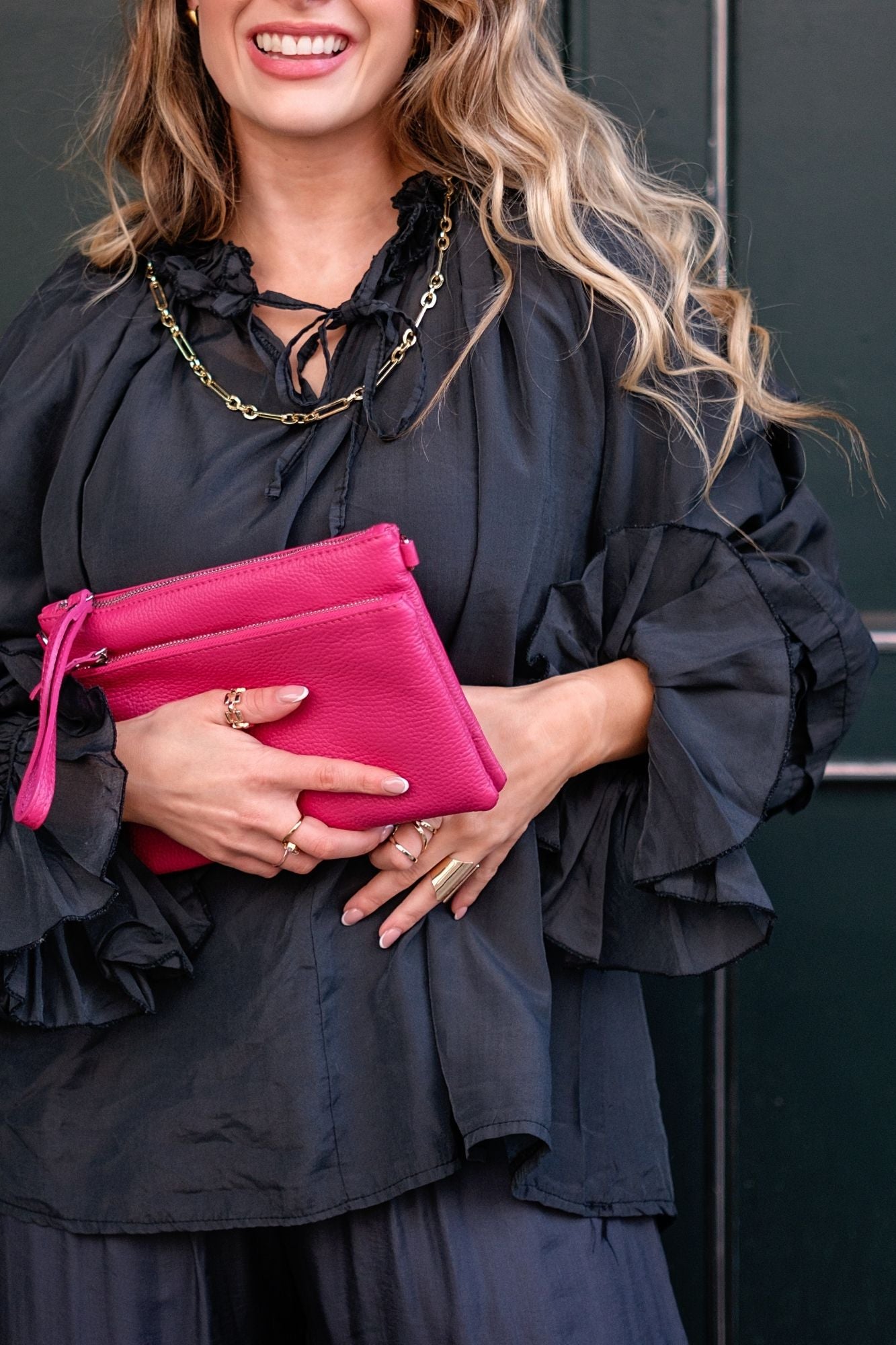 Capri Multi-Compartment Leather Crossbody & Wristlet Bag – Hot Pink