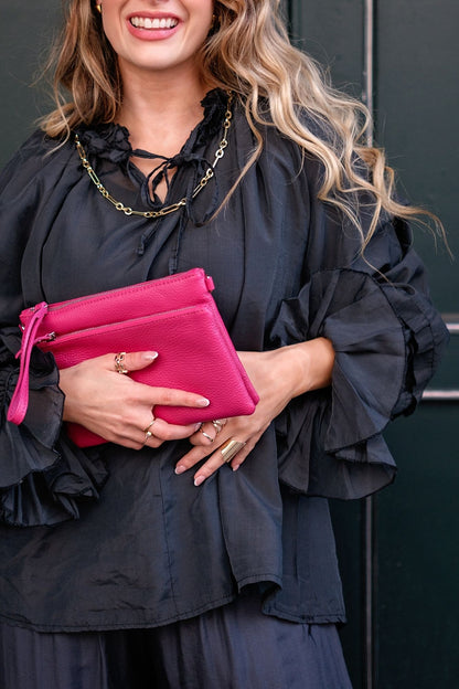 Capri Multi-Compartment Leather Crossbody & Wristlet Bag – Hot Pink