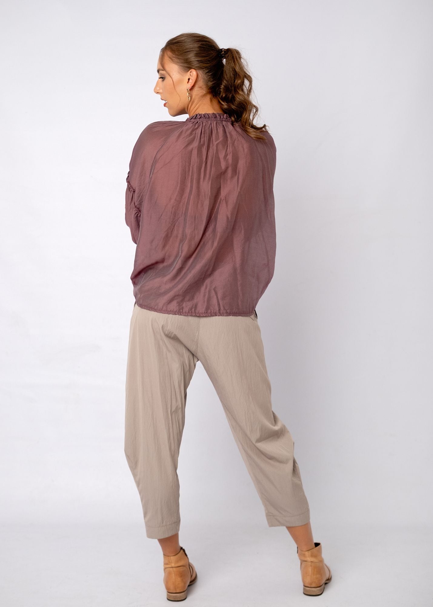 Swann Blouse with Frill  in Bordeaux