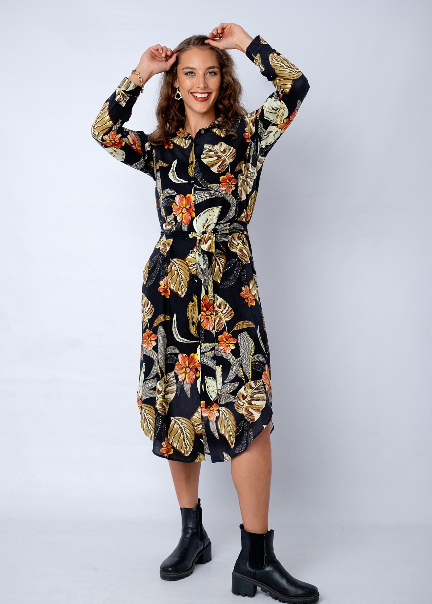 Laura Shirt Dress in Midnight Garden