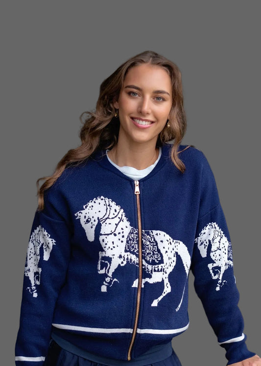 Knitted Bomber Jacket in Navy Gallop