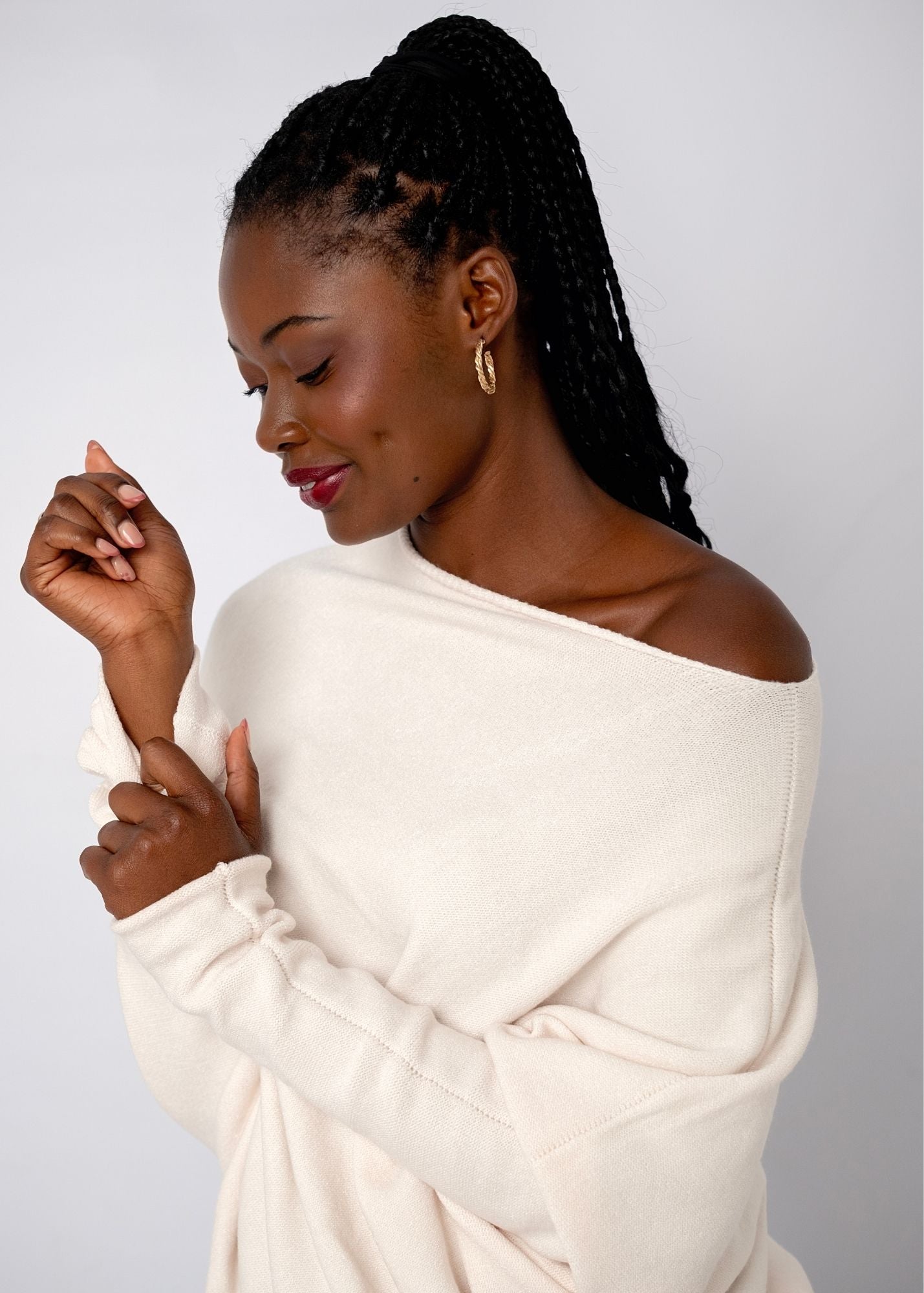 Urban Cozi Asymmetrical Sweater in Cream
