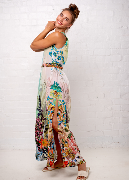 Roman Dress, in Turquoise flower Garden