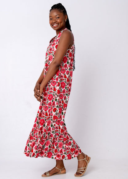 Maya V-Neck Dress in Crimson Meadow