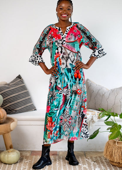 Jubilee Dress in Fuchsia and Turquoise Floral Print