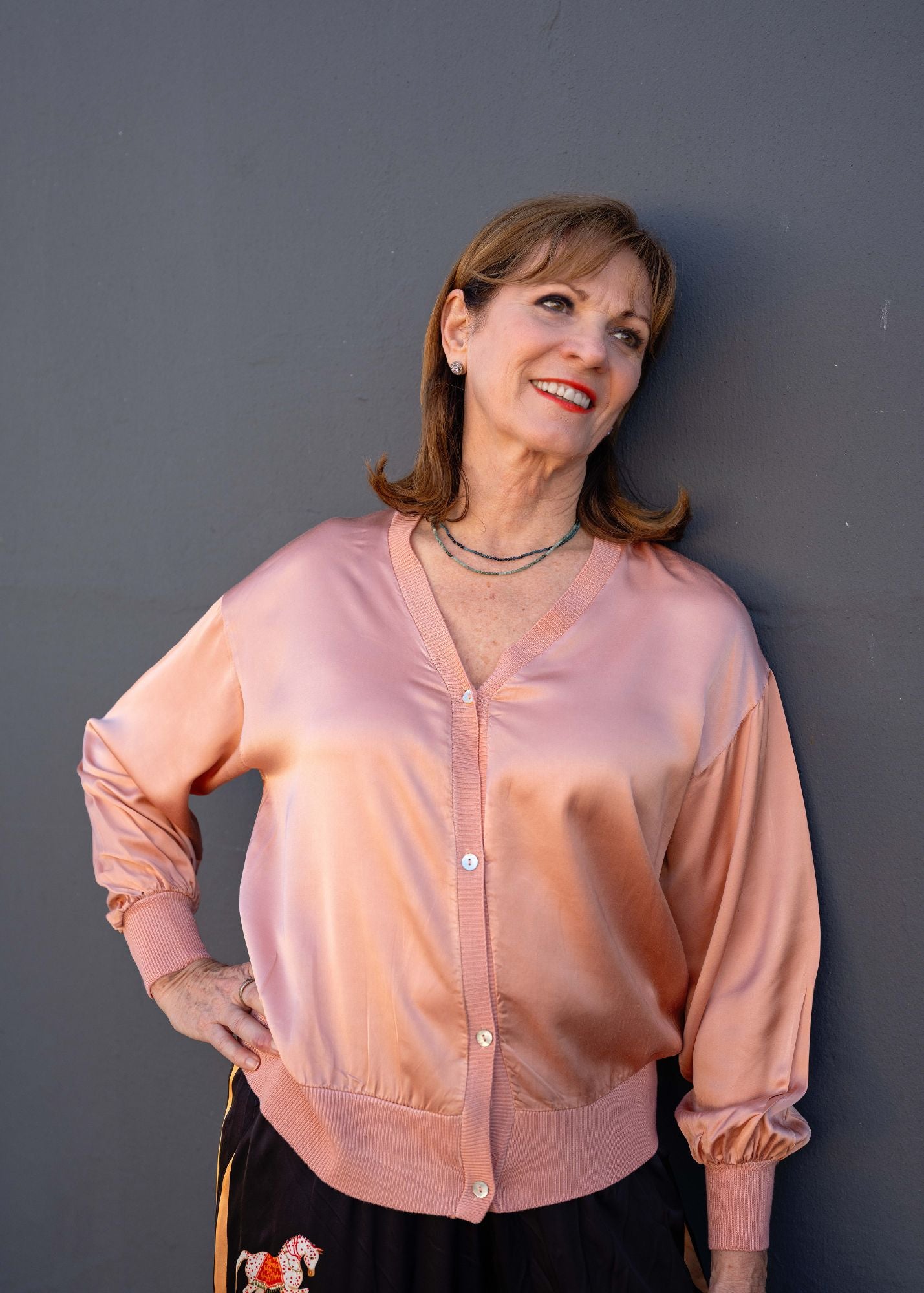 Lila Silk Viscose Blend Cardi in Salmon