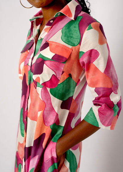 Betty Button dress in Purple Splash