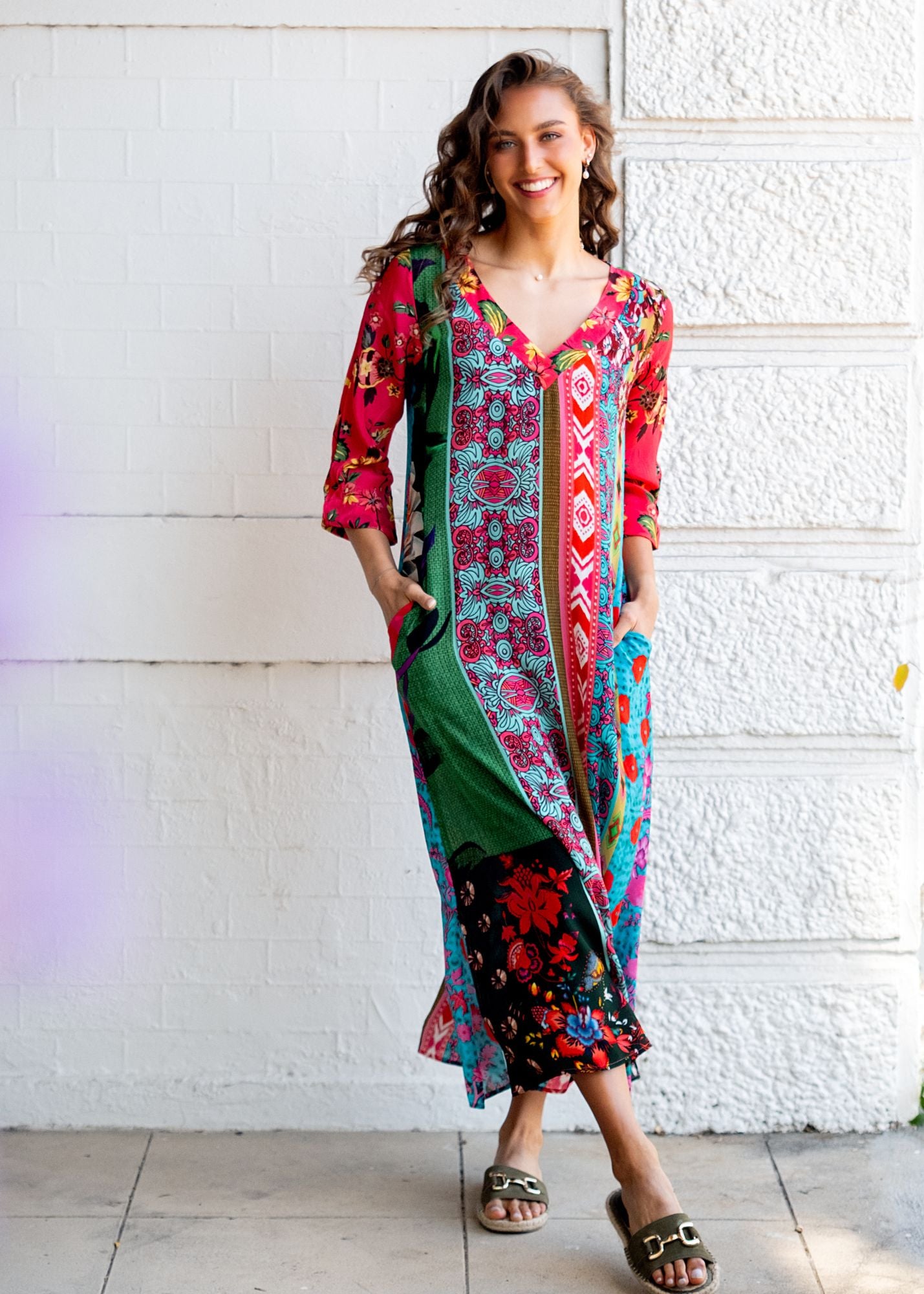 Gloria Dress with Tucked Sleeve Detail in Summer Palace