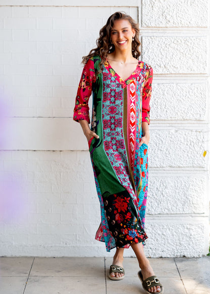 Gloria Dress with Tucked Sleeve Detail in Summer Palace