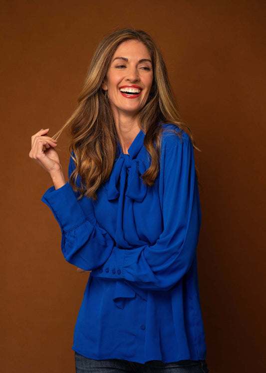 Pussycat Bow blouse, Cobalt Blue