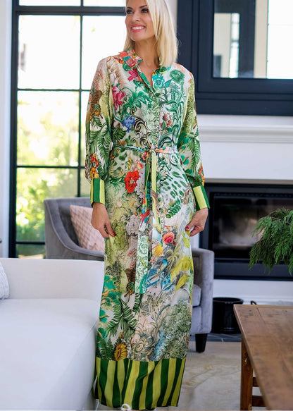 Euphoria Gown in Green jungle with border
