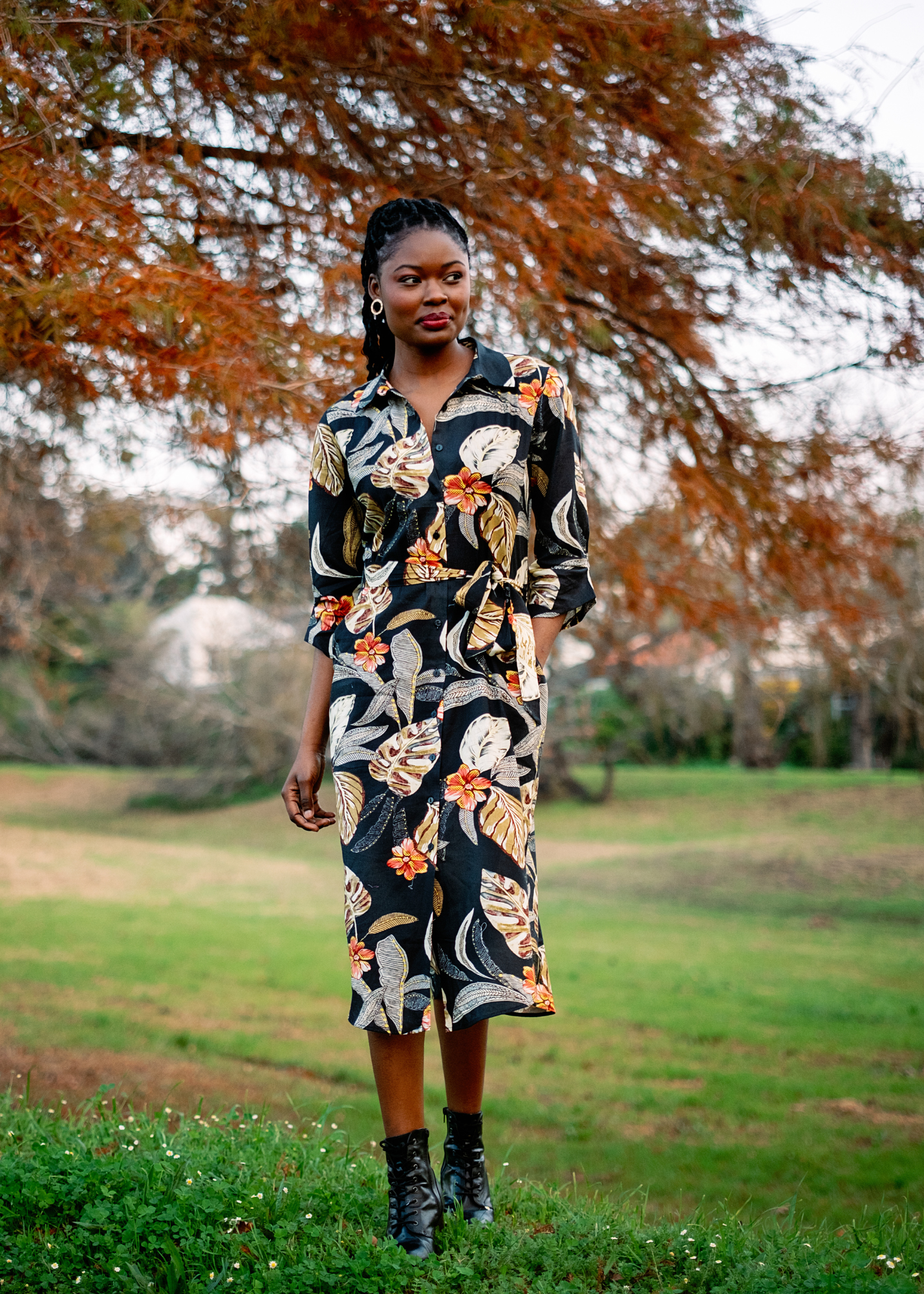 Laura Shirt Dress in Midnight Garden