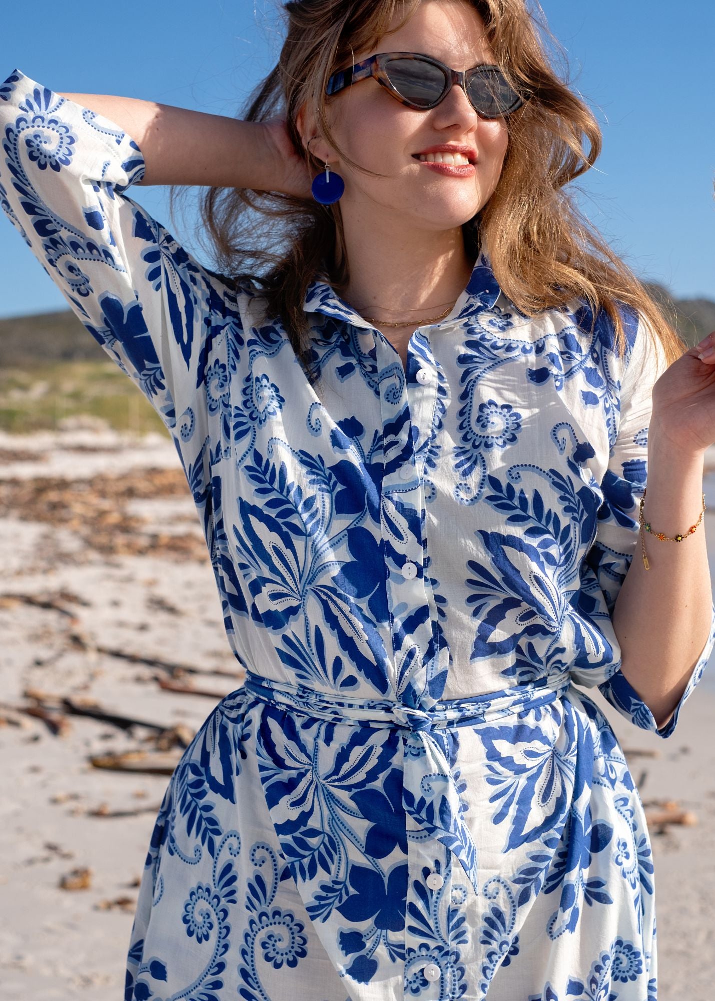 Betty Button dress in Blue Delft
