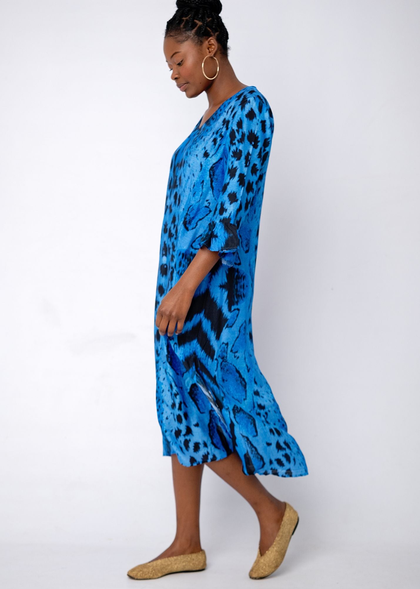 Alia Dress in Blue Animal Print