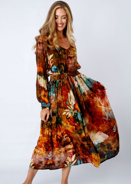 Saffaron Dress in Nutmeg Garden