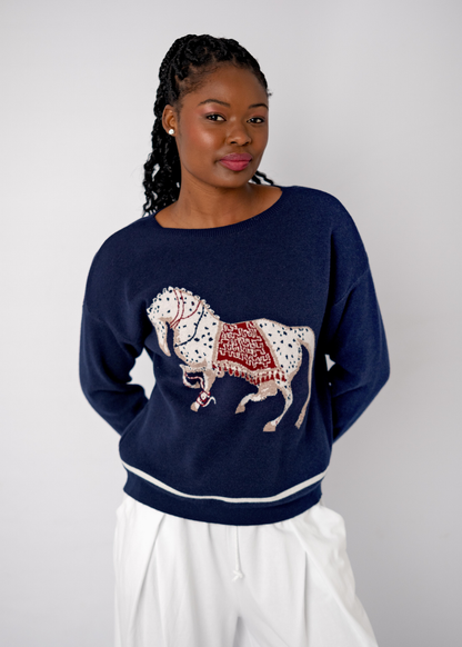 The Navy Gallop Embroidered Knit Sweater