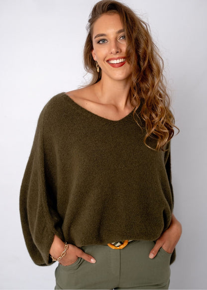 Poncho with Tulip Sleeve in Olive