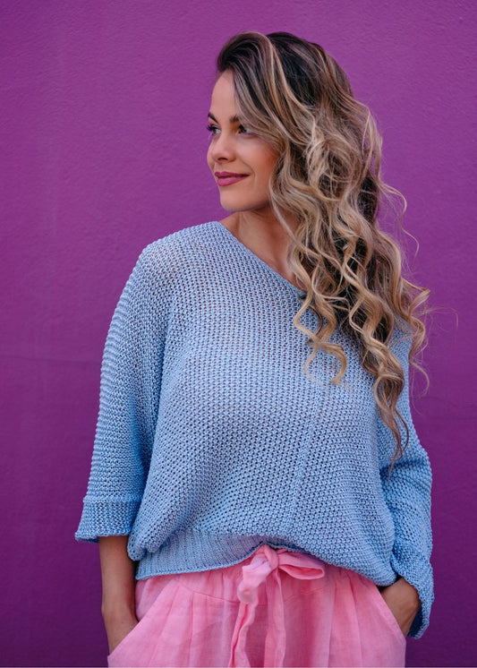 Riviera Summer Knit Top in Ocean Blue