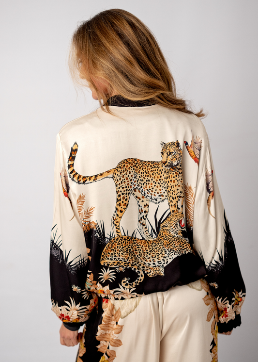 Lila  Bomber Jacket in Viscose Silk Blend in Black Le Paradise Road