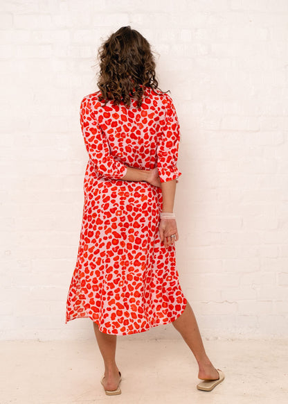 Lindi Dress – Electric Leopard Coral