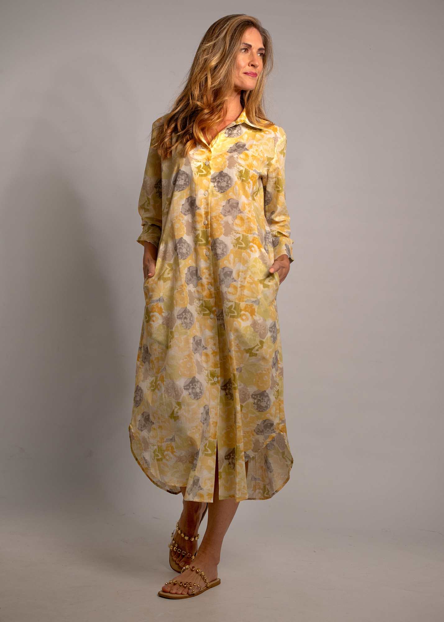 Laura Shirt Dress in Butter Yellow Taupe