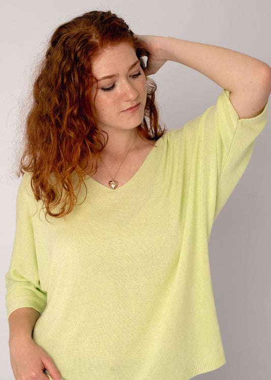 Slouchy Susan Knitted 3/4 Sleeve Top in Zesty Lemon Lime