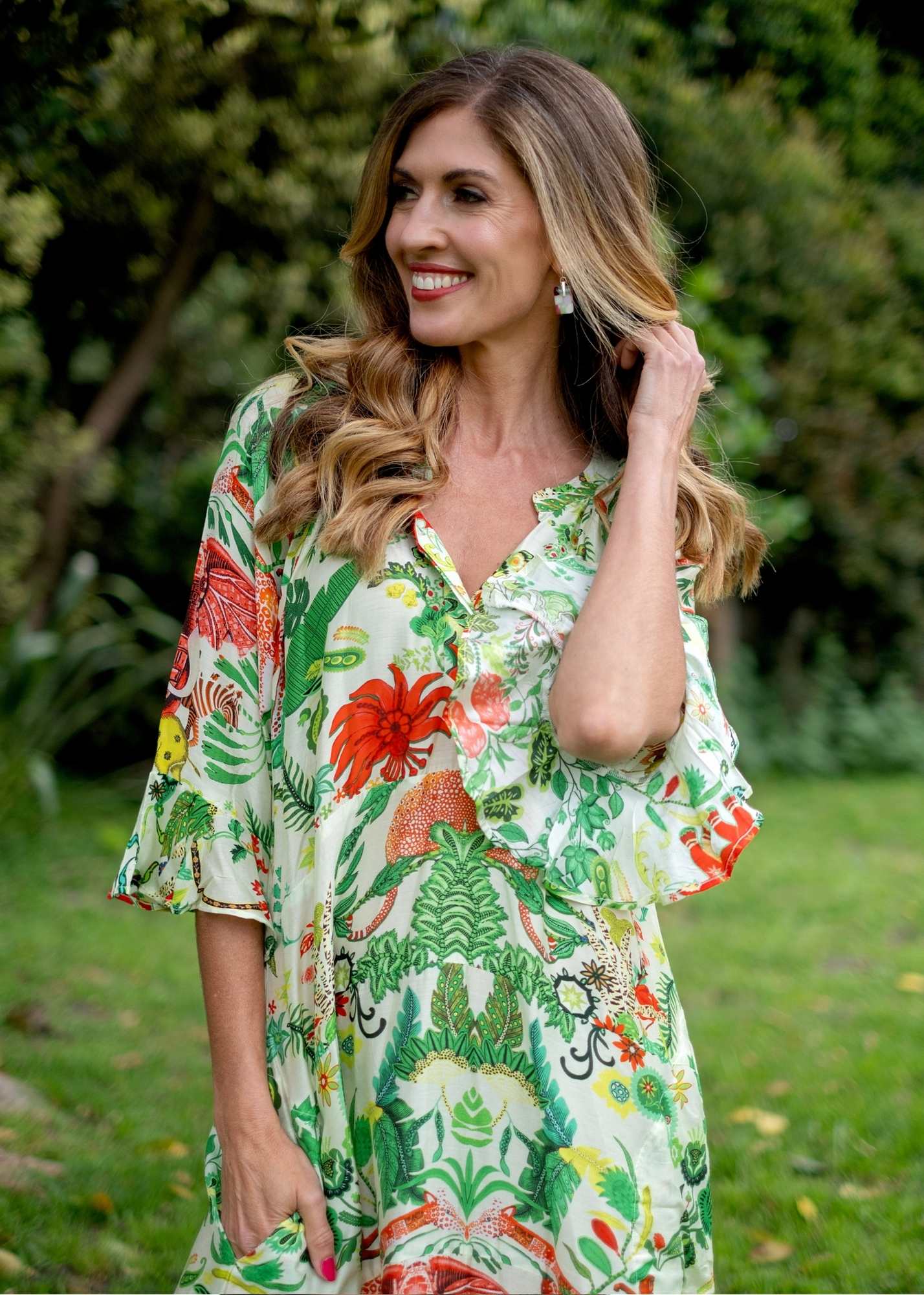 Jubilee Dress in Green and Coral