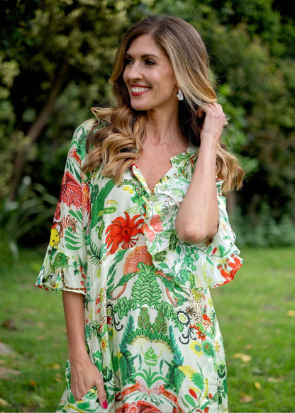 Jubilee Dress in Green and Coral