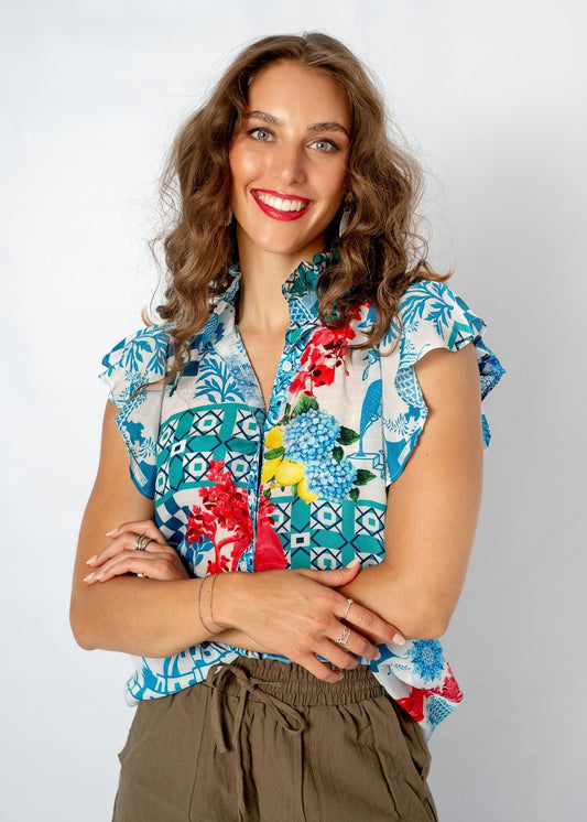 Paradise Blouse in Blue Lemons