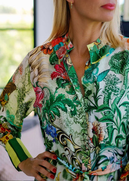 Euphoria Gown in Green jungle with border