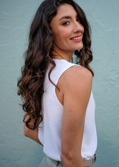 Bella Rosa Knitted Sleeveless Top in Bianca