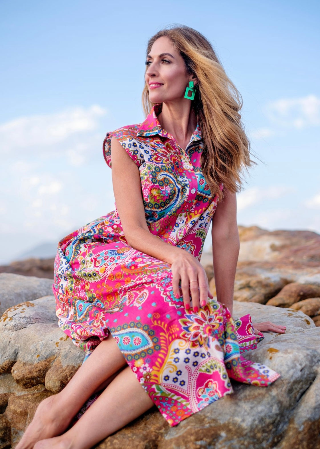 Claudia dress, Pink bold paisley