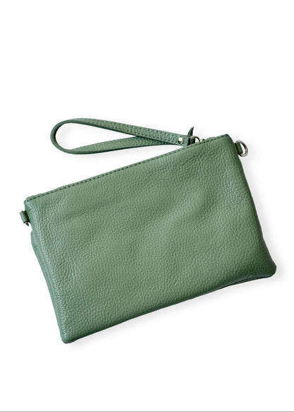 Capri Multi-Compartment Leather Crossbody & Wristlet Bag – Sage