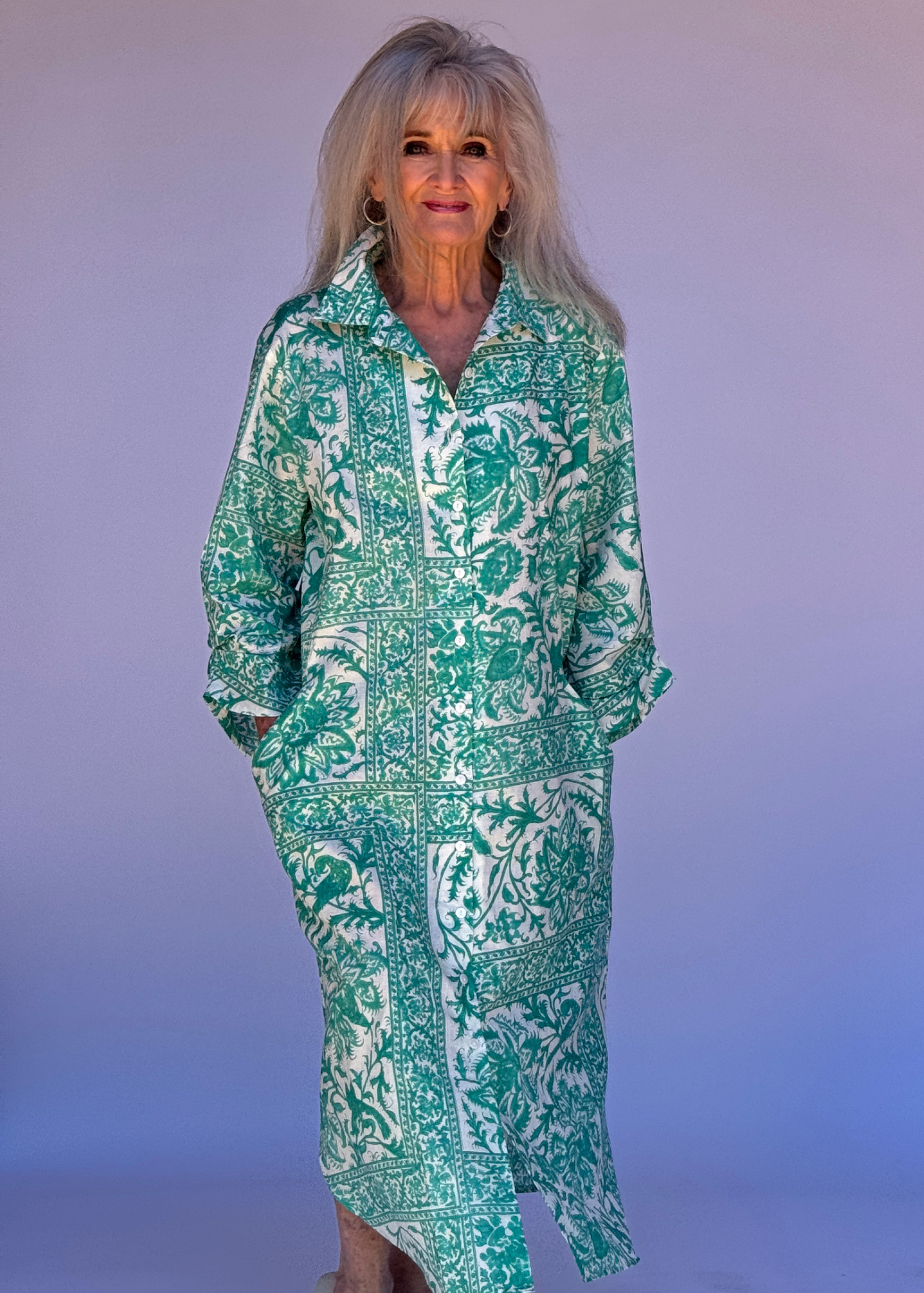 Laura Shirt Dress in Jade Leaves