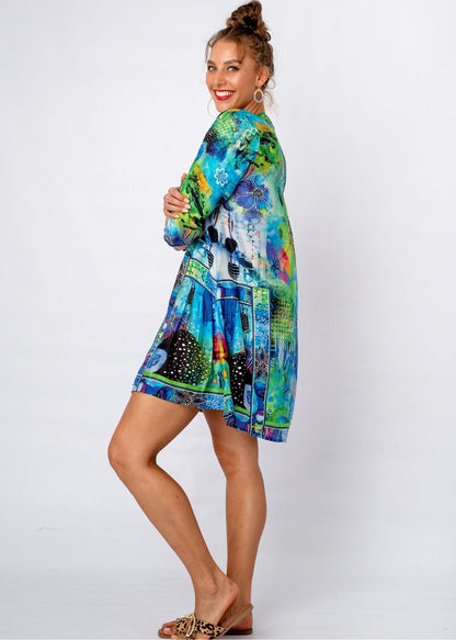 Amalfi Dress in Green and Blue Print