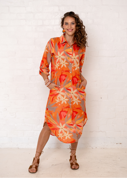 Laura Shirt Dress in Coral and Naartjie Flowers