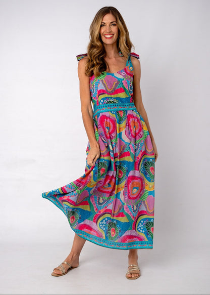 Gabriela Bow Dress in Wild Orchid Oasis