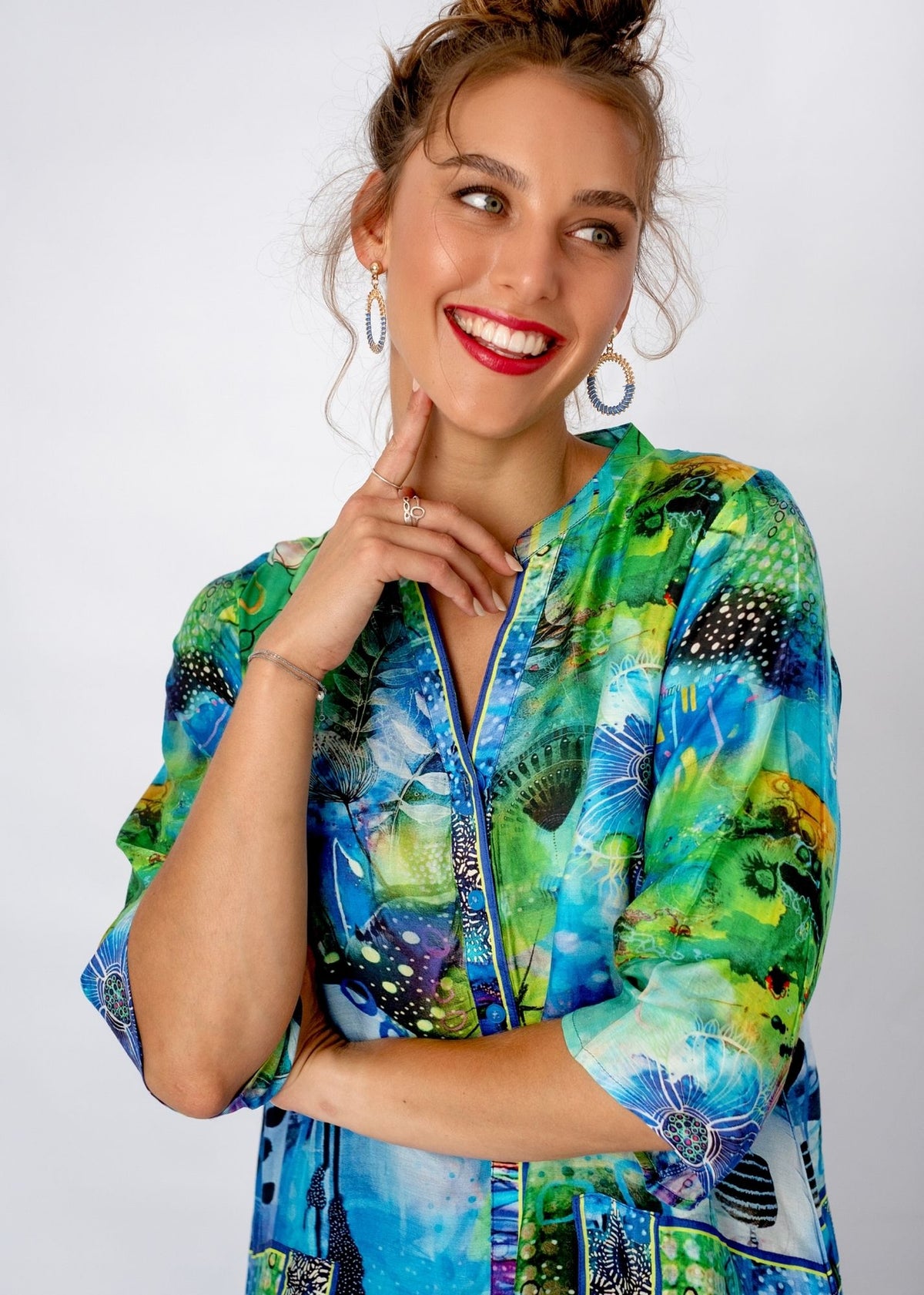 Amalfi Dress in Green and Blue Print
